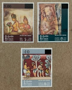 Sri Lanka 1978 surcharges on Temple paintings, MNH. Scott 538-540, CV $23.50