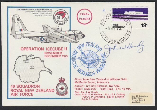 NEW ZEALAND ROSS DEPENDENCY 1975 signed flight cover  ex Scott Base......H705