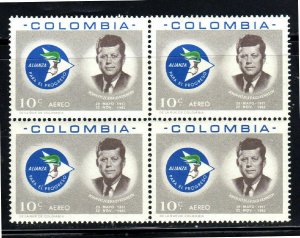 COLOMBIA #C455    1963  J.F.K  MINT  VF NH  O.G BLOCK OF 4