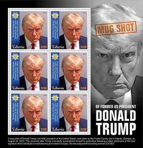 LIBERIA- 2023 - Donald Trump Mug Shot - Perf 6v Sheet - Mint Never Hinged