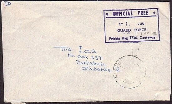 RHODESIA 1980 Bush War Official cover - Guard Force Official Free..........35174