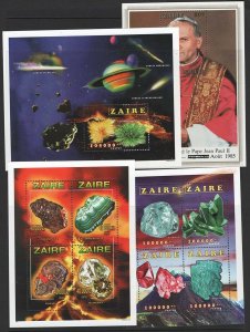 Zaire 1966-1997, group of 4 Minerals/Space/Jean-Paul m/sheets um