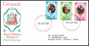 Grenada 1051-1053 Royal Wedding Typed FDC