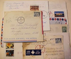 CANADA POSTAGE DUE HANDSTAMPS ON 8 COVERS FROM 1947