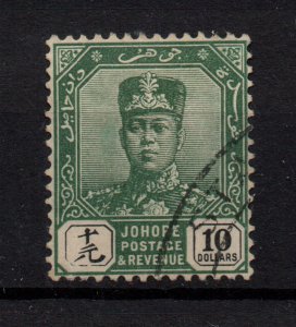 Malaya Johore 1922 $10 SG125 WM Script CA fine used WS36348