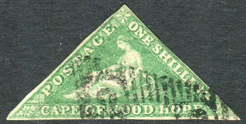 CAPE OF GOOD HOPE-1863 1/- Bright Emerald Green.  A good used example Sg 21
