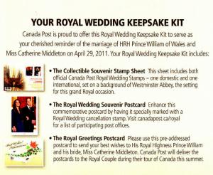 PRINCE WILLIAM and KATE = ROYAL WEDDING = KEEPSAKE KIT = Sealed = Canada 2011