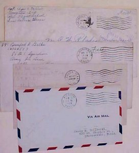 US COVER FREE MAIL 3 DIFF. 1942 x2,1943 also 1 NO STAMP NO DUE MARKING 1929