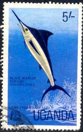 Fish, Black Marlin, Uganda stamp SC#162 used