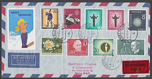 GERMANY 1960 registered express cover - great franking + cinderella.........B322