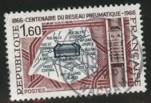 France Scott 1168 Used Pneumatic postal system map Paris stamp