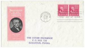 1939 Prexie Coil FDC, #841, 2c John Adams, Ioor, pair