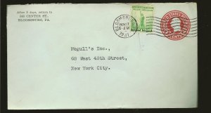 USA SC#U432 and 899 on PM 1941 Bloomsburg PA Cover Used Cover is Faulty