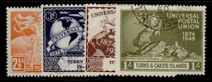 TURKS & CAICOS ISLANDS GVI SG217-220, anniversary of UPU set, FINE USED.