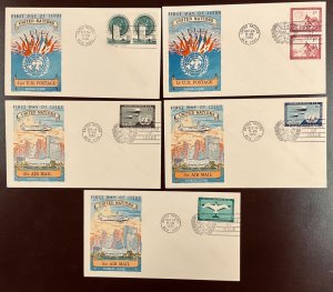 15 Very Scarce Fluegel Cachets UN Stamps #1-11 and C1-4  FDCs  1951