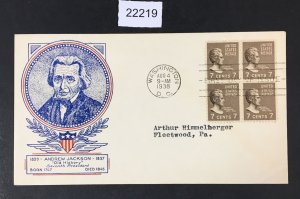 MOMEN: US STAMPS # 812 ON POST COVER FDC AUG 4 1938  USED LOT # 22219