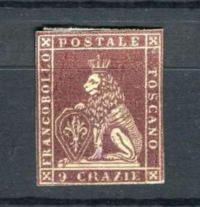ITALY; TUSCANY 1851 SCARCE classic Savoy Imperf issue Mint hinged 9c. value