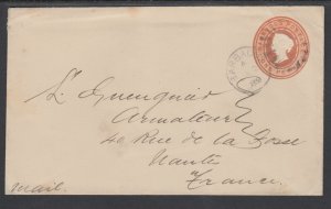 Barbados H&G B1 used 1889 1p Envelope to NANTES, France, 1889 cancel, F-VF