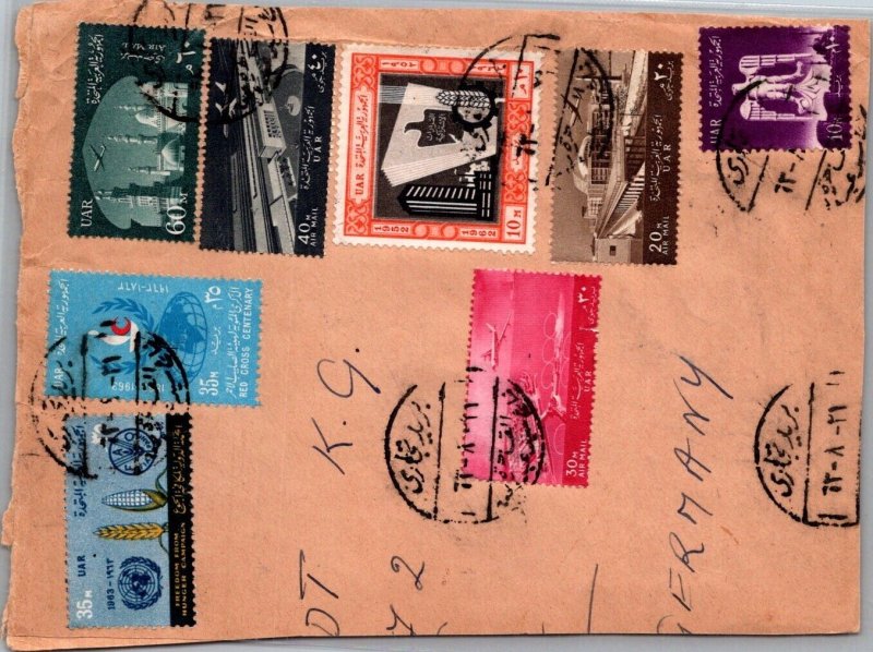 SCHALLSTAMPS EGYPT  1960-70 POSTAL HISTORY FRONT CUT COVER ADDR GERMANY