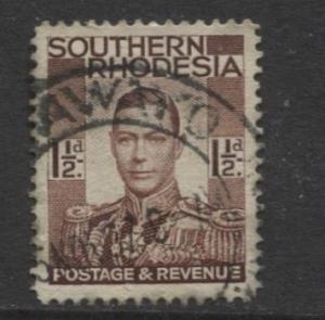 Southern Rhodesia- Scott 44 - KGVI - Definitive -1937 -FU- Single 1.1/2d Stamp