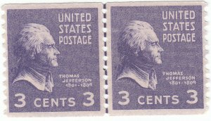 Scott # 842 - 3c Deep Violet - Jefferson - Line Pair - MNH