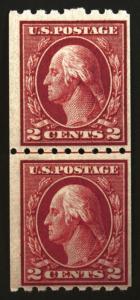 #411 2c Carmine 1912 Vert Coil Line Pair Perf 8 1/2 Fresh *MNH*