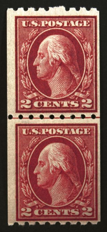 #411 2c Carmine 1912 Vert Coil Line Pair Perf 8 1/2 Fresh *MNH*