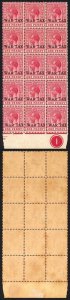 Bahamas SG92 1d Carmine (toned gum) opt War Tax 14 x U/M Plate Block