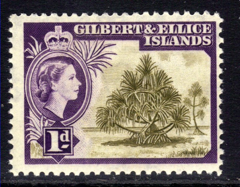Gilbert & Ellice Islands 1956 - 62 QE2 1d Pandanus Pine Umm SG 65 ( K1048 )
