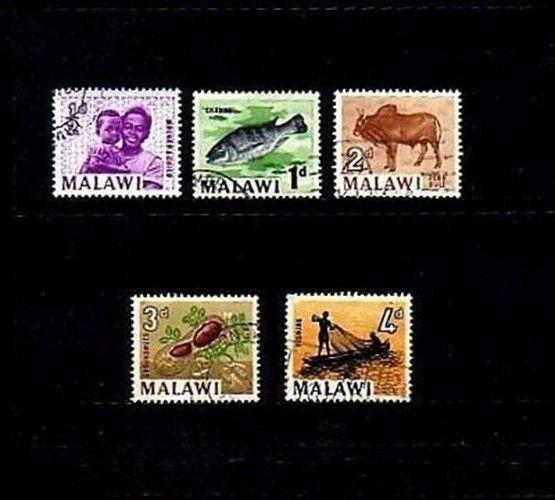 MALAWI - 1964 - FISH - ZEBU - FISHERMAN - CHILD - 5 X CTO NH SET!