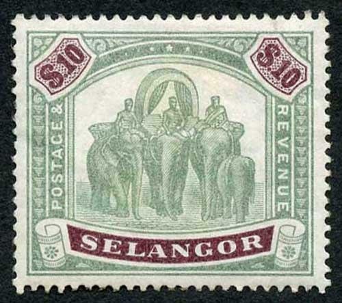 Selangor SG65 1895 TEN One Dollar Green and Purple M/Mint (a bit grubby on rever