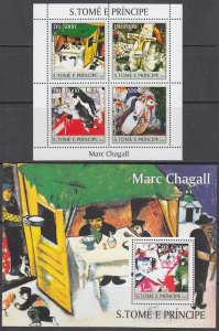 ST THOMAS and PRINCIPE # STP001-2 MNH X 2 S/S of MARC CHAGALL PAINTINGS