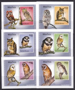 Guinea 2010 Birds Owls 6 S/Sheets Deluxe Edition MNH