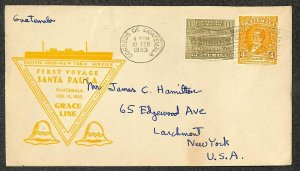 GUATEMALA SCOTT #237 & RA2 STAMPS GRACE LINE SHIP TO NEW YORK COVER 1933