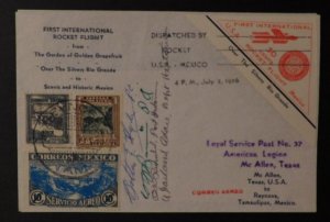 1936 Reynosa Tamps Mexico First Rocket Flight Mail cover To McAllen USA Signed 7