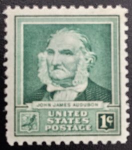 United States #874 1¢ John James Audubon (1940). Unused. Light hinge mark.