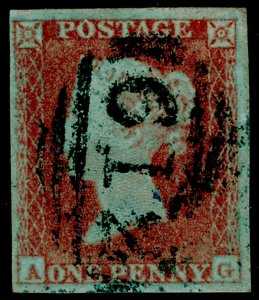 SG9, 1d pale red-brown PLATE 128, USED. Cat £45. 4 MARGINS. AG 