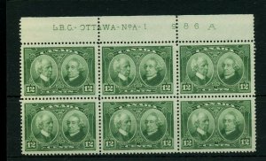 #147 Laurier MacDonald Plate block of 6 A1, VF MNH  Cat $270 Canada mint