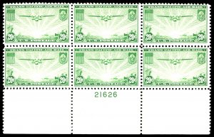 U.S. #C21 MINT PL# BLOCK OF 6 OG NH CREASES