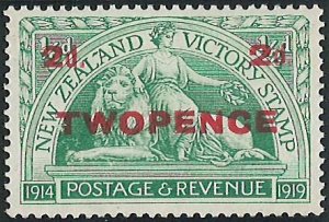 Scott: 174 New Zealand Victory Issue Surcharged 2d, MNH