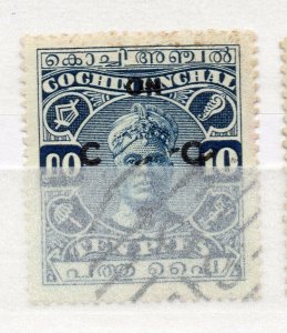 India Cochin 1919-33 Early Issue used Shade of 10p. Optd NW-15821