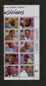 2983-92 Jazz Musicians Plate Block Of 10 Mint/nh FREE SHIPPING