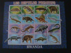 ​RWANDA-2001-16 DIFFERENT WORLD PRIMITIFS REPTILES-CTO LARGE SHEET VERY FINE