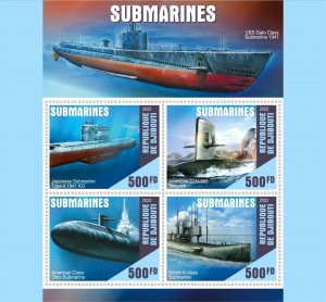 Stamps. Ships, Submarines  2022 year , Djibouti 1+1 sheet perforated