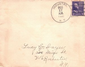 1940 PRIVATE MAIL COVER FROM INDUSTRY N.Y. TO ROCHESTER N.Y. 3c LOCAL RATE