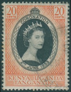 Kenya Uganda and Tanganyika 1953 SG165 20c QEII Coronation FU (amd)