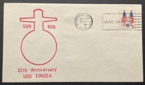 USS TINOSA SSN-606 10TH ANNIVERSARY OCT 17 1974 PORTSMOUTH NH NAVAL CACHET