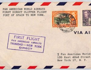 TRINIDAD & TOBAGO Air Mail *PAN-AM CLIPPER* FIRST FLIGHT New York 1946 USA ZC134 