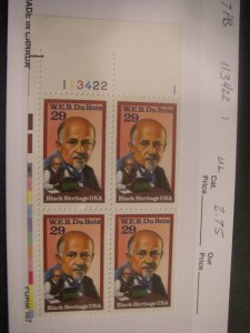 Scott 2617- 29c WEB Du Bois - Black Heritage - PB4 #113422 1 UL, MNH Commem