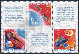 Russia 3456-3458a, MNH. Mi 3480-3482. Cosmonaut's Day 1968. Space walk, Venus.